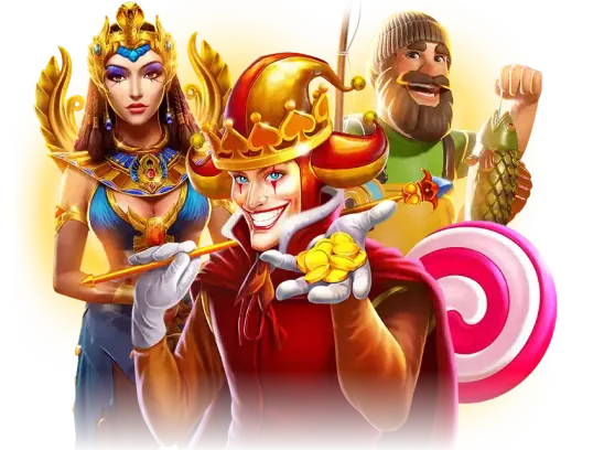 Slot-Figuren Kleopatra, Joker und Angler, Artwork von Yep Casino
