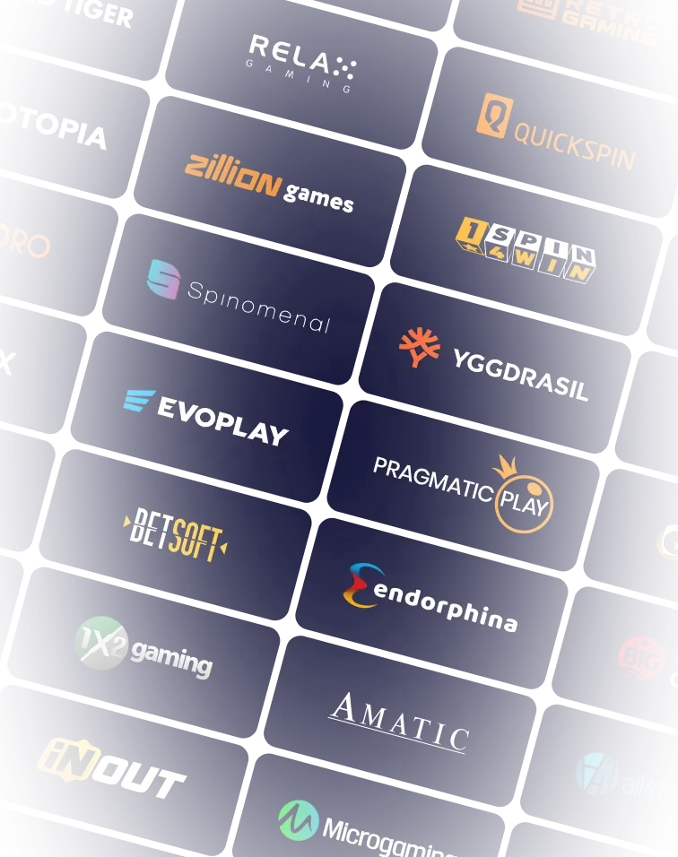 Logos von Spielestudios wie Pragmatic Play, Endorphina und Evoplay, Grafik von Yep Casino